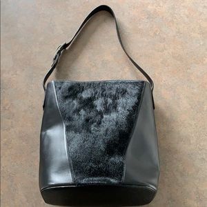 Vince Black Leather w/Cow Hide Bucket/Shoulder Bag